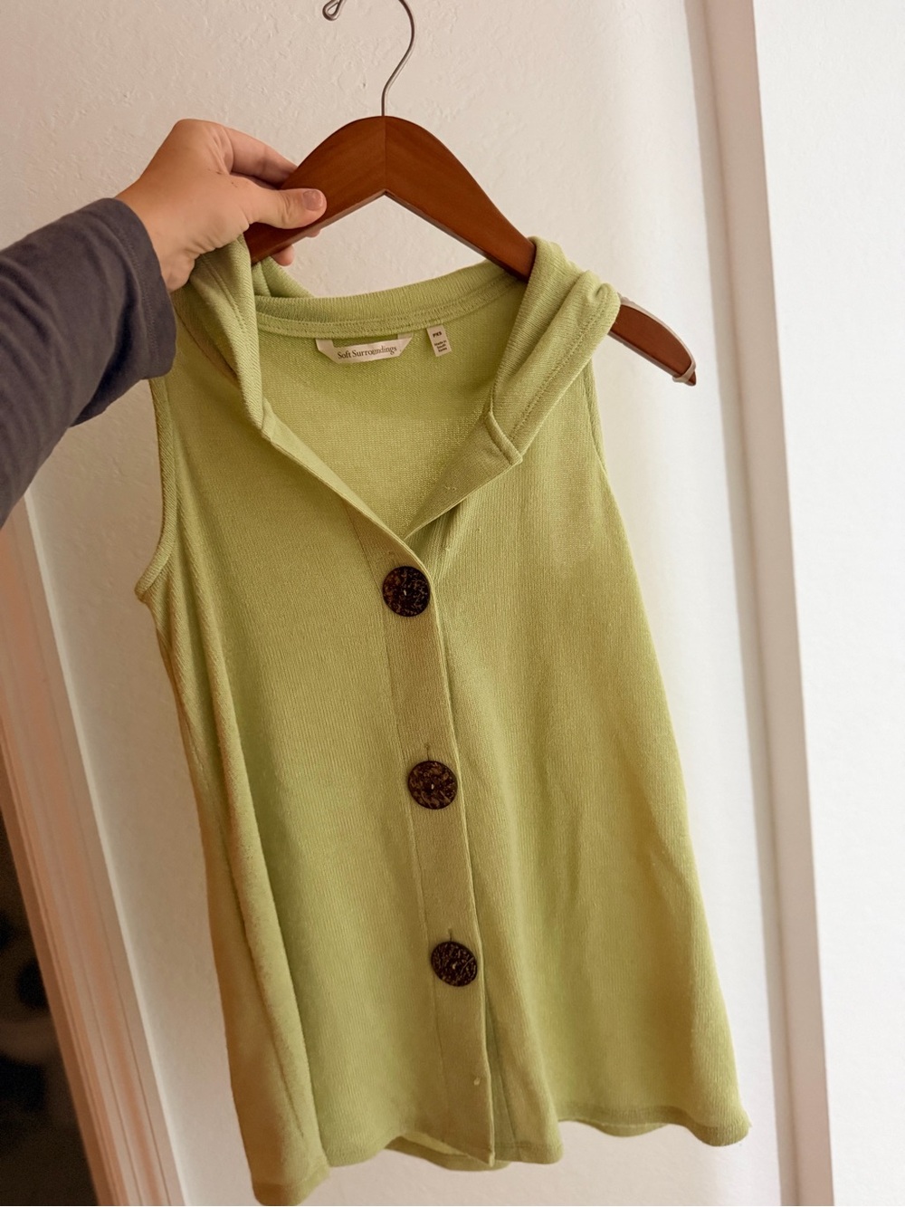 Soft Surroundings Light Green Sleeveless Hooded Button-Front Tank